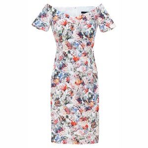 Zara V-Neck Off Shoulder Floral Print Pencil Dress